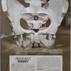 A feature in Hello! Magazine showcasing the 'KAMA' sculpture. The article discusses my background and how I transform discarded industrial materials into works that explore humanity, society, and the cycle of life.