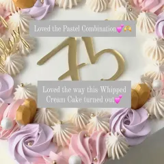 A close-up of the pastel piping work on the 75th birthday cake, showing the combination of colours and textures.