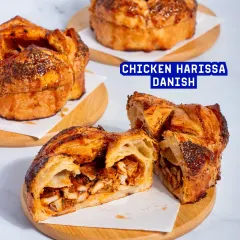 My Chicken Harissa Danish is a spicy and savoury treat. Flaky pastry is filled with tender chicken marinated in aromatic harissa paste.
