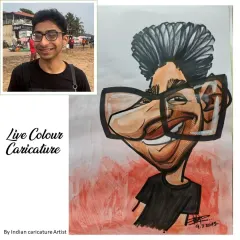 Another example of a live color caricature, this time from a photo taken at the beach. The color adds a lot of energy to the drawing.