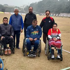 Our para-archery team at the 5th Para National Archery Tournament. This image captures the spirit of competition and camaraderie on the field, where our athletes demonstrated exceptional skill and determination.