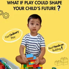 This image captures the essence of purposeful play. A young child is shown engaged in real hands-on building, demonstrating how my programs go beyond ordinary play to shape a child's future by developing critical skills from an early age.