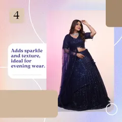 A graphic showcasing the navy blue sequin gown. The texture and sparkle make it the perfect choice for any evening event where you want to shine.