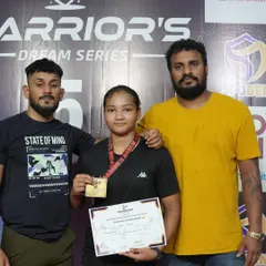 This 14 year old is a prodigy. Sheza Shariff with her medal after a clinical, technical performance and a quick finish.
