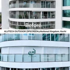 This before-and-after view of a Kochi apartment shows the dramatic transformation our Alutech Zipscreen provides. We turned an exposed, unusable balcony into a clean, private, and weather-protected outdoor room.