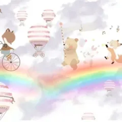 A close-up detail of our whimsical kids' wallpaper, featuring cute animals on a rainbow.