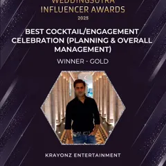A big win for our team! We were honored to receive the Gold award for Best Cocktail/Engagement Celebration at the WeddingSutra Influencer Awards 2025.