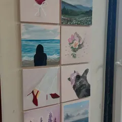Do you have a Pinterest board full of aesthetic inspiration? I can turn that into a real-life gallery wall. This set of eight canvases was created for a client who wanted to bring her "girly aesthetic" vision to life in her room.
