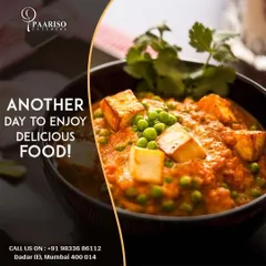 Another look at our delicious Matar Paneer, a dish that brings joy to any meal. We ensure the paneer is soft and the gravy is perfectly spiced, making it a reliable and beloved choice for any event.