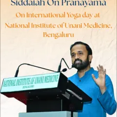 A graphic announcing my speech on Pranayama at the National Institute of Unani Medicine. These events bring together experts to share knowledge and promote wellness.