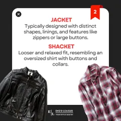 The design and fit are also different. Jackets have more structure with linings and zippers, whereas shackets have a looser, more relaxed fit resembling an oversized shirt.