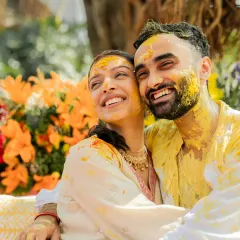 Pure, unadulterated joy is what a Haldi ceremony is all about. We love capturing these candid moments where the couple is just lost in laughter and the celebration, covered in turmeric and love.