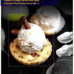 A dessert that dazzles. This individual apple tart is topped with a scoop of cinnamon ice cream, crafted to tempt and served with style.