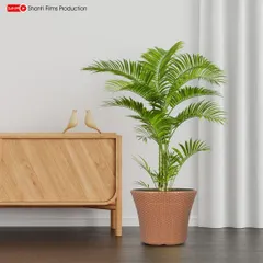 We create realistic lifestyle scenes for home decor products. This flower pot is placed in a well-lit, composed interior setting to showcase its aesthetic appeal in a natural environment.