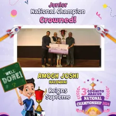 Here we crown our Junior National Champion from the 2024 competition. Amogh Joshi from Haldwani proved that age is no barrier to becoming a mental arithmetic powerhouse.