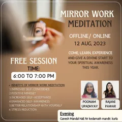 Details for a free Mirror Work Meditation session, designed to improve self-confidence and self-awareness.