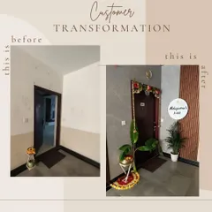 This is the kind of transformation I love. On the left is the plain original entrance, and on the right is the final look after my design and execution, creating a warm and welcoming entryway for the Mahapatra family.