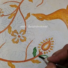 Another work-in-progress shot from 'Project K', showing the initial color blocking in orange and yellow for a Kalamkari-style piece.