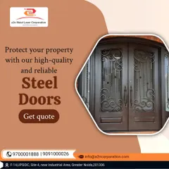 A grand and imposing set of double steel doors with ornate, traditional scrollwork. This design provides maximum security while exuding classic elegance, perfect for a main entrance.