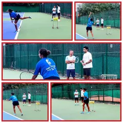 A collage showcasing a training session with our pro player Riya Bhatia. I am providing direct feedback on her form and technique during a drill, highlighting our hands-on coaching approach.