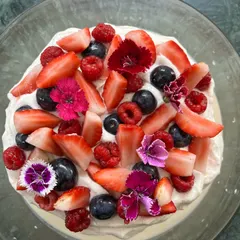 My mixed berry tres leches is winning hearts. It’s a soft, soaked sponge topped with velvety vanilla bean cream and a generous amount of fresh berries. Pure bliss in every bite.