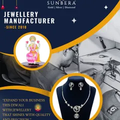 This promotional image for Diwali highlights our role as a jewellery manufacturer. It features a silver Lakshmi idol, essential for festive poojas, alongside a glimpse of our artisan at work, assuring you of quality and precision direct from the source.