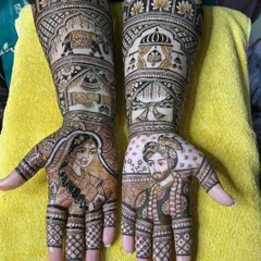 A classic bride and groom portrait design for a wedding. I focus on getting the likeness just right, so you can see yourselves in the intricate henna art.