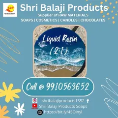 I supply high-quality 2:1 ratio epoxy resin liquid for all your crafting needs. This poster also highlights some of the other resin art supplies I offer, like molds and dried flowers.