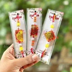 More of my unique resin rakhi designs, featuring vibrant colors and traditional motifs like the Om symbol. Each piece is curated one at a time, because your brother deserves a rakhi as special as your bond.
