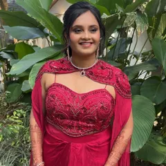 A beautiful welcome look for bride Shivani at her destination wedding. The makeup is fresh and radiant, perfect for greeting guests.