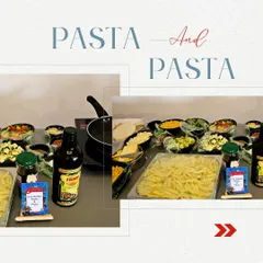 The complete setup for our live pasta station. We provide a variety of fresh vegetables, sauces, and pasta shapes so every guest can create their own perfect dish.