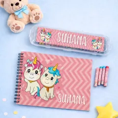 I designed this personalized unicorn-themed drawing book and crayon set to inspire your child's creativity. It's a perfect gift for birthdays or just to make their art time a little more magical.