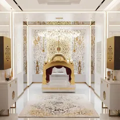 This sacred prayer room is a testament to our ability to translate deep personal faith into architecture. We designed this masterpiece of peace and purity, incorporating intricate golden detailing, pristine white marble, and a magnificent custom Palki Sahib to create a serene and spiritually uplifting sanctuary within the home.