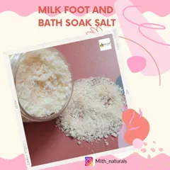 My Milk Foot and Bath Soak Salt. Made with Epsom salt, Himalayan pink salt, and milk, this soak helps relax aching muscles and can be beneficial for skin conditions like eczema and psoriasis.