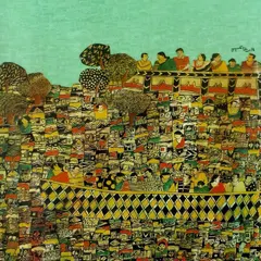 Ramakrishna V's work explores the density of urban life. This cityscape is not just about buildings; it's about the countless human stories and interactions that happen when people live in close proximity.
