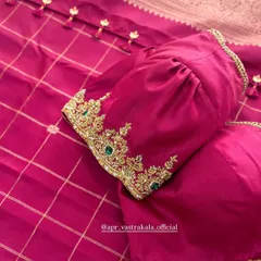 Another view of the magenta velvet blouse, showing the delicate tassels on the back.
