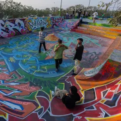 The Bandra Skatepark in full use after we gave it a fresh coat of life. It’s all about community, bringing together skaters, BMX riders, and artists to share a vibrant, creative space.