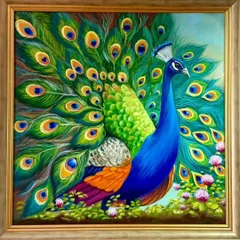 A majestic peacock painting, custom-created according to Vaastu Shastra. The peacock symbolizes prosperity and positive transformation, making it an ideal artwork for bringing vibrant, harmonious energy into your home or office.