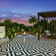 A garden's life doesn't end at sunset. This 3D concept for a Faridabad backyard shows how I use strategic landscape lighting to create a dramatic and inviting atmosphere, highlighting the fire pit, water feature, and lush palm trees for perfect evenings outdoors.
