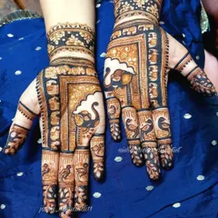 A unique design with elephant and bird motifs framed in a geometric pattern, offering a modern twist on traditional animal figures.