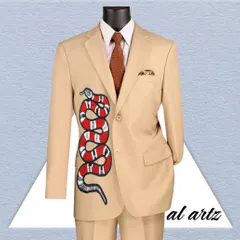 This is a product view of the hand-painted snake design on a tan suit jacket. I use premium paints that adhere perfectly to different fabrics, ensuring the artwork is both vibrant and durable.