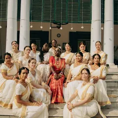 More moments with bride Syama and her wonderful bridesmaids. Whether it's for a group photo or participating in the ceremony, I ensure every saree is draped securely and beautifully.