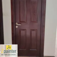 A simple interior door finished with a dark, semi-gloss polish. This provides a clean, uniform look that is both durable and easy to maintain for high-traffic areas.