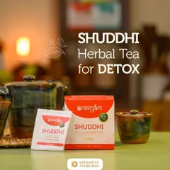 I offer a range of herbal teas, including this Shuddhi blend for detoxification. It contains herbs like Nisha, Sariva, and Madhuyashti to purify from within and promote clear, radiant skin.