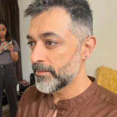 Makeup for men is all about subtlety. This look for an ad shoot actor is as natural as it can be, just evening out the skin tone and reducing any shine for a polished finish.