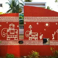 Bringing ancient stories to modern homes. This expansive Warli mural on an exterior compound wall uses traditional motifs to tell a story of village life, celebration, and culture. It’s more than just paint; it’s a piece of heritage that gives this home a powerful and unique identity.