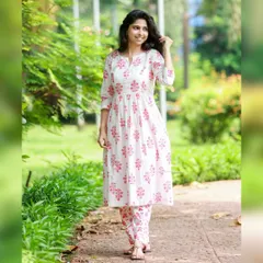This pure cotton kurta-pant set is all about effortless grace. The soft floral print is perfect for summer, and you can wear the kurta as a standalone dress for a different look. It’s comfort and style, all in one.