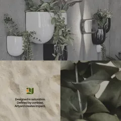 This collage showcases a variety of modern wall planters and plant styling concepts. I use these elements to create vertical green displays that add life to walls without taking up valuable floor space in offices or commercial venues.