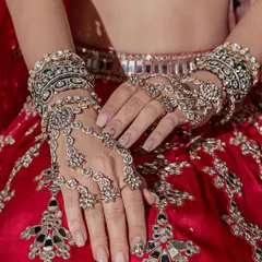 A detailed shot for Karishma Joolry's bridal collection, focusing on the exquisite craftsmanship of the hand jewellery. My macro shots ensure every detail is captured perfectly.