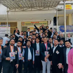 Standing in solidarity with colleagues outside the Shahdara Bar Association office during an election campaign. Unity is our greatest strength.